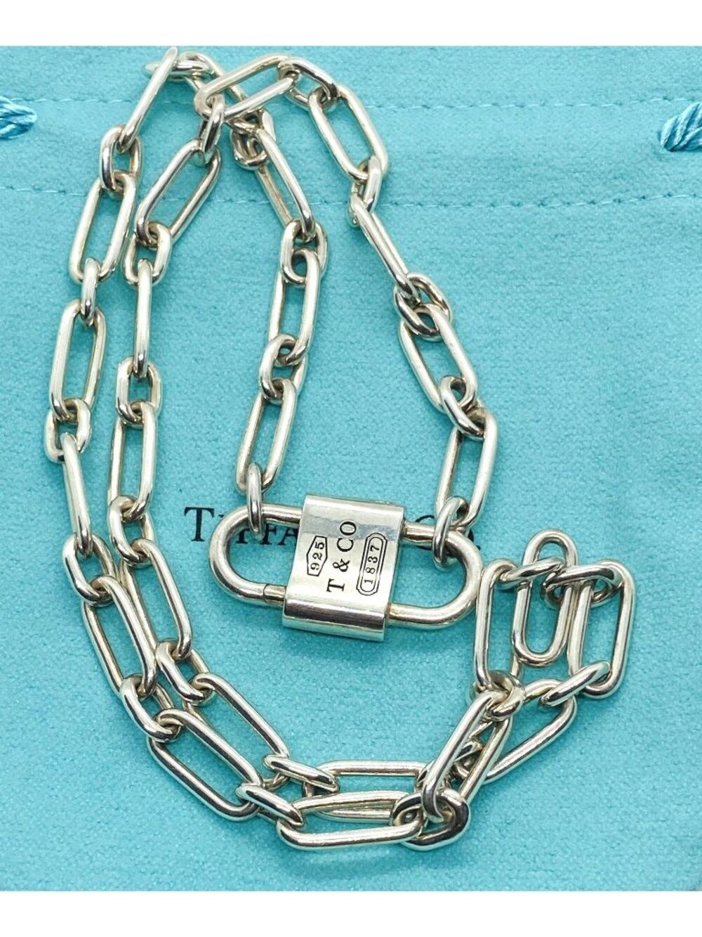 Tiffany & Co Sterling Silver 925 Double Lock Necklace Opens